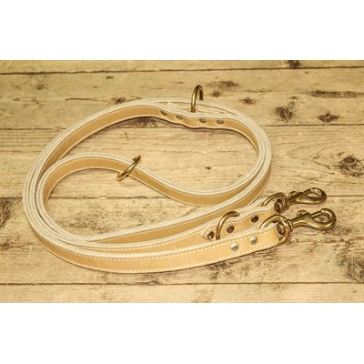 Training leash 3 / 4" x 72", five (5) positions, white stitched double layer full grain leather, by unit