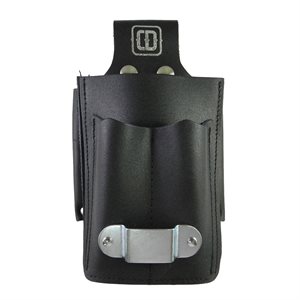 Shipping holster, black leather, large pouches, metal tape holder and screwdriver holder
