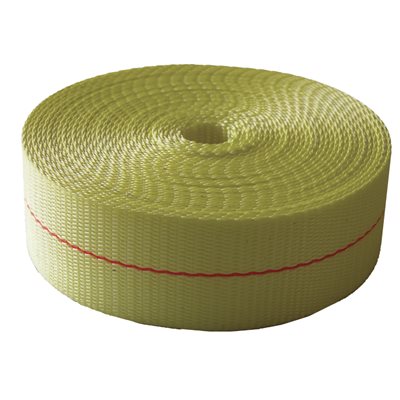 Polyester webbing. Yellow with orange strip. Roll of 2" X 10 yards.